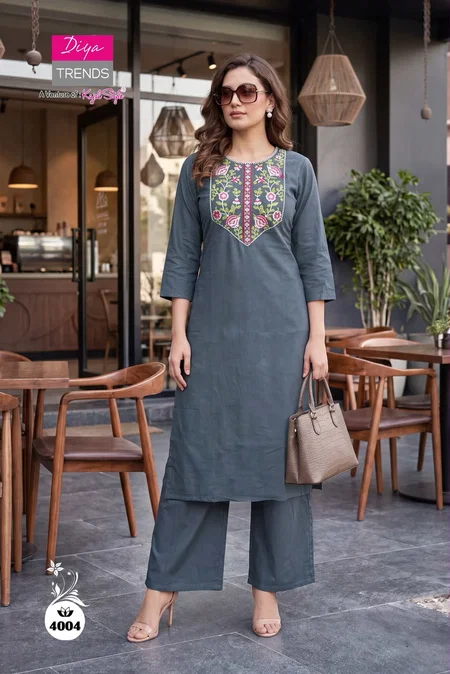 Grey Colour Diya Trends Dhabu Cotton Kurtis With Bottom 4004 
